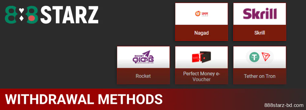 Withdrawa methods in 888Starz for Bengali players